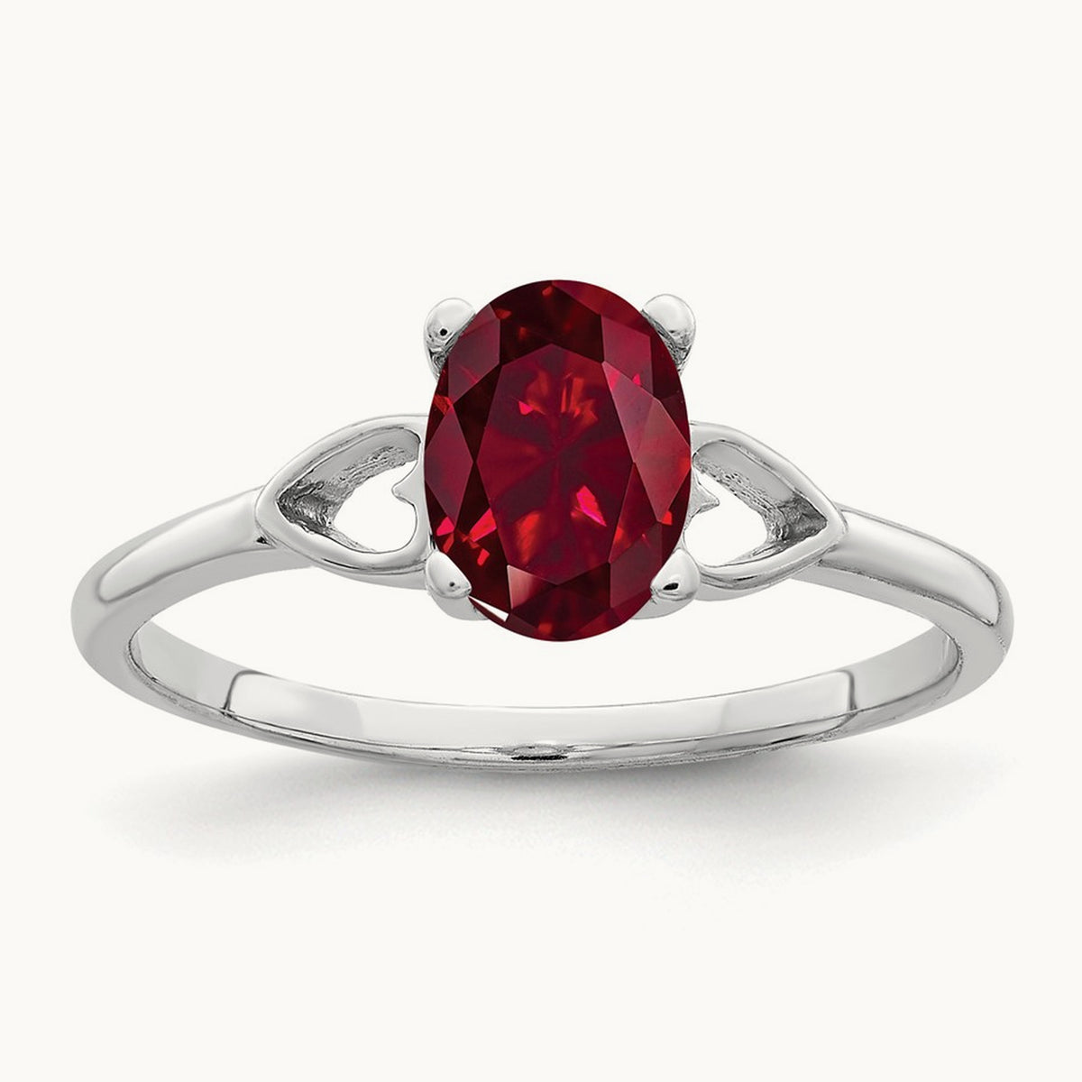 7x5mm Oval Created Ruby ring, 14K White Gold