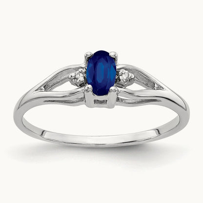 5x3mm Oval Sapphire AA Diamond ring, 14K White Gold