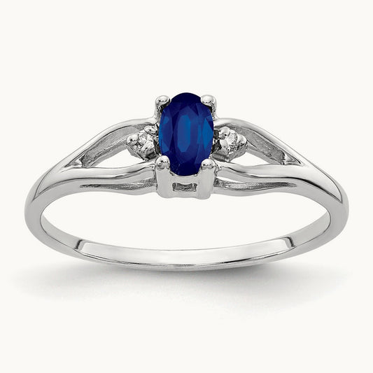 5x3mm Oval Sapphire AA Diamond ring, 14K White Gold