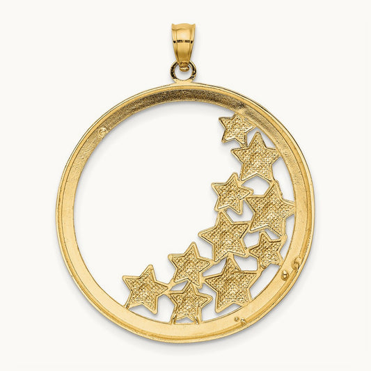 w/Rhodium Stars in Round Frame Charm, 14K
