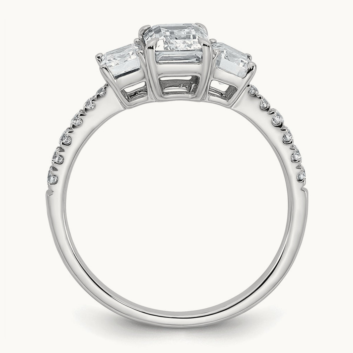 Emerald 3 Stone Engagement Ring, 1.75-3.25 ct tw Lab-Grown Diamond — 1 3/4 ct, 14K White Gold