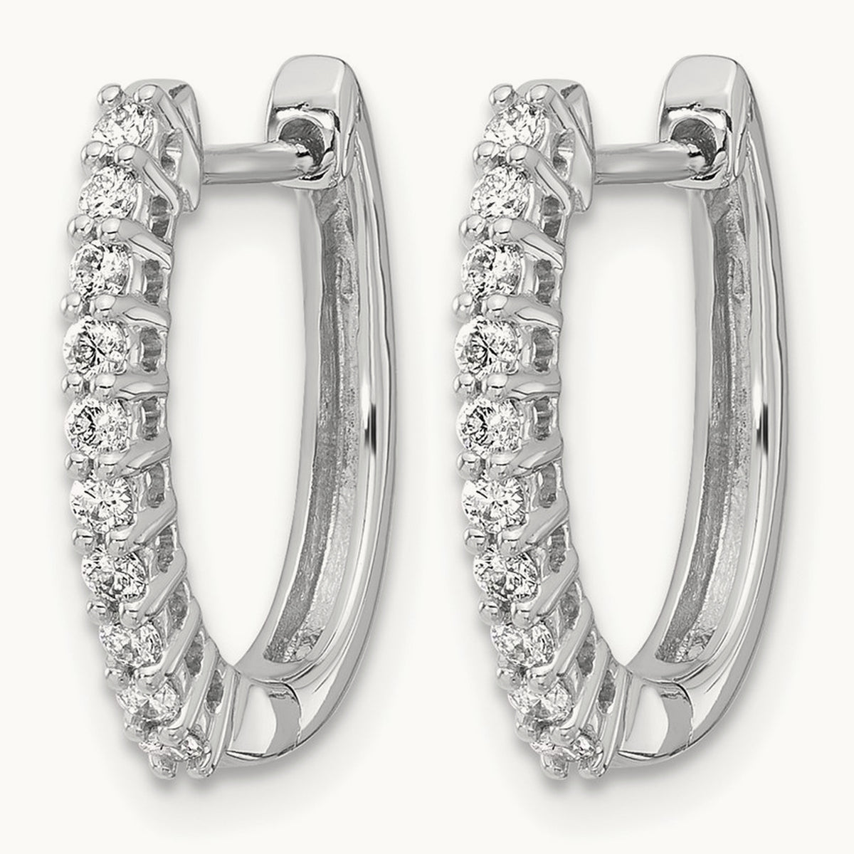 Diamond Hinged Hoop Earrings — 14K White Gold, 17mm, 0.3 ct