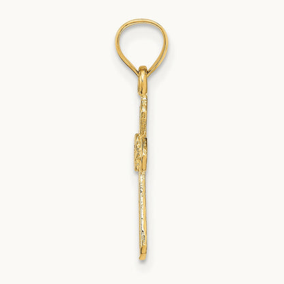Small Cross with Flower Charm — 14K Yellow Gold