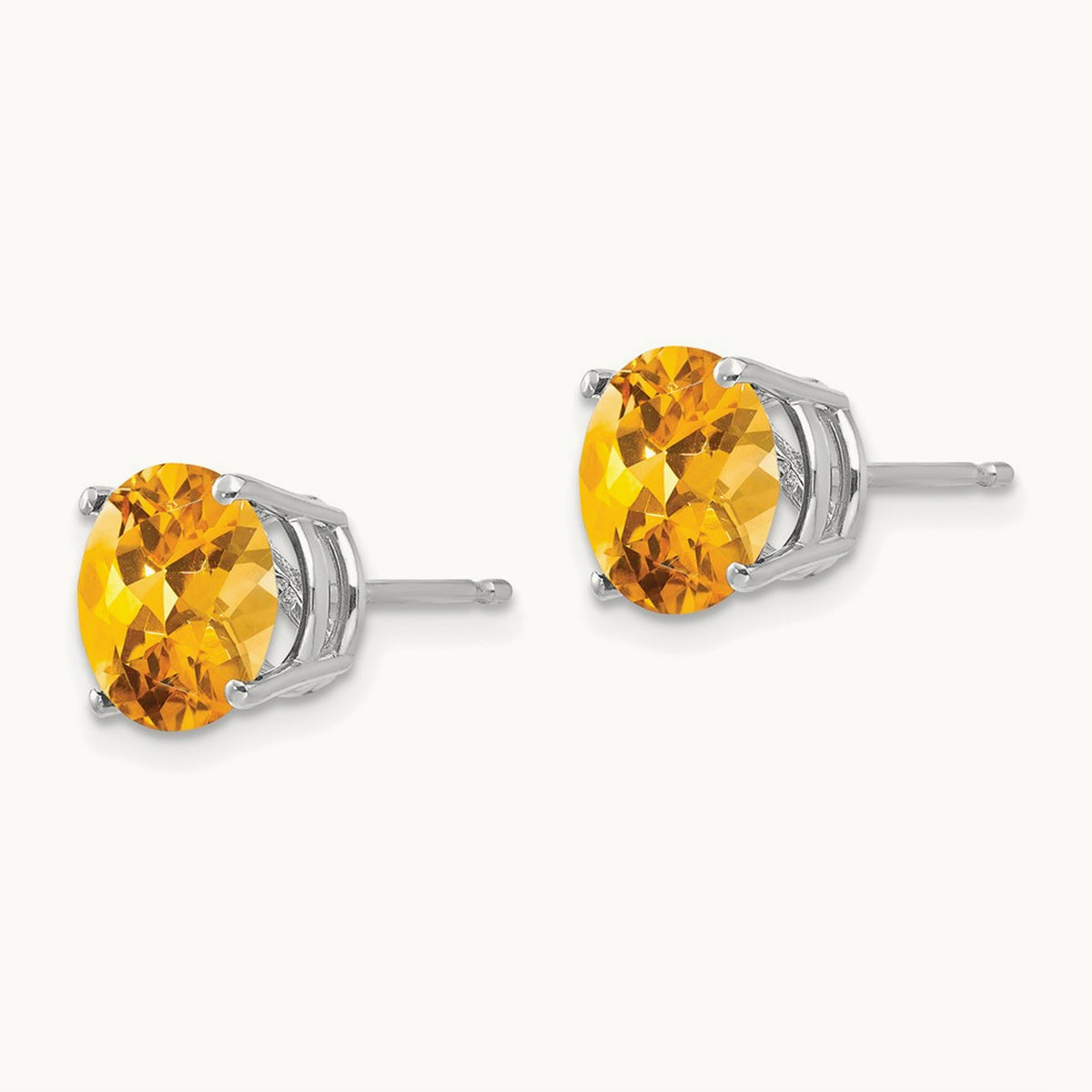 Citrine Earrings, 8mm, 14K White Gold