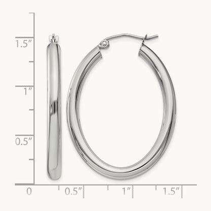 Polished Oval Tube Hoop Earrings — 14K White Gold