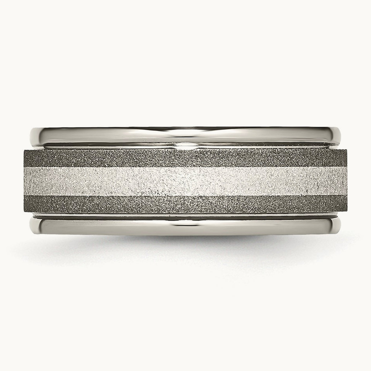 Polished w/Sterling Silver Inlay Stone Finish Center Grooved Band, Titanium