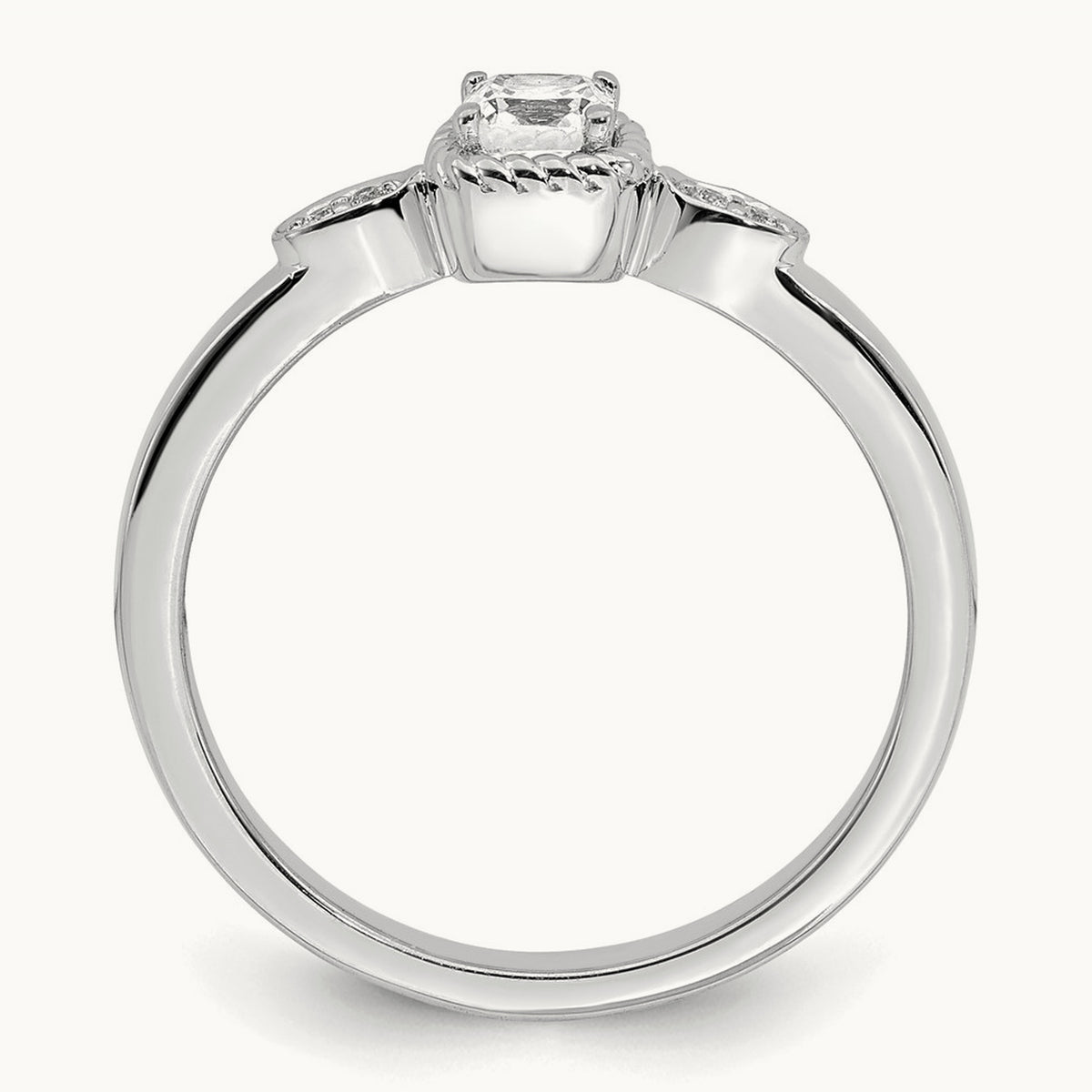 Petite Rope Edge Cushion Complete Dia Ring, 14K White Gold