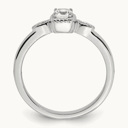 Petite Rope Edge Cushion Complete Dia Ring, 14K White Gold