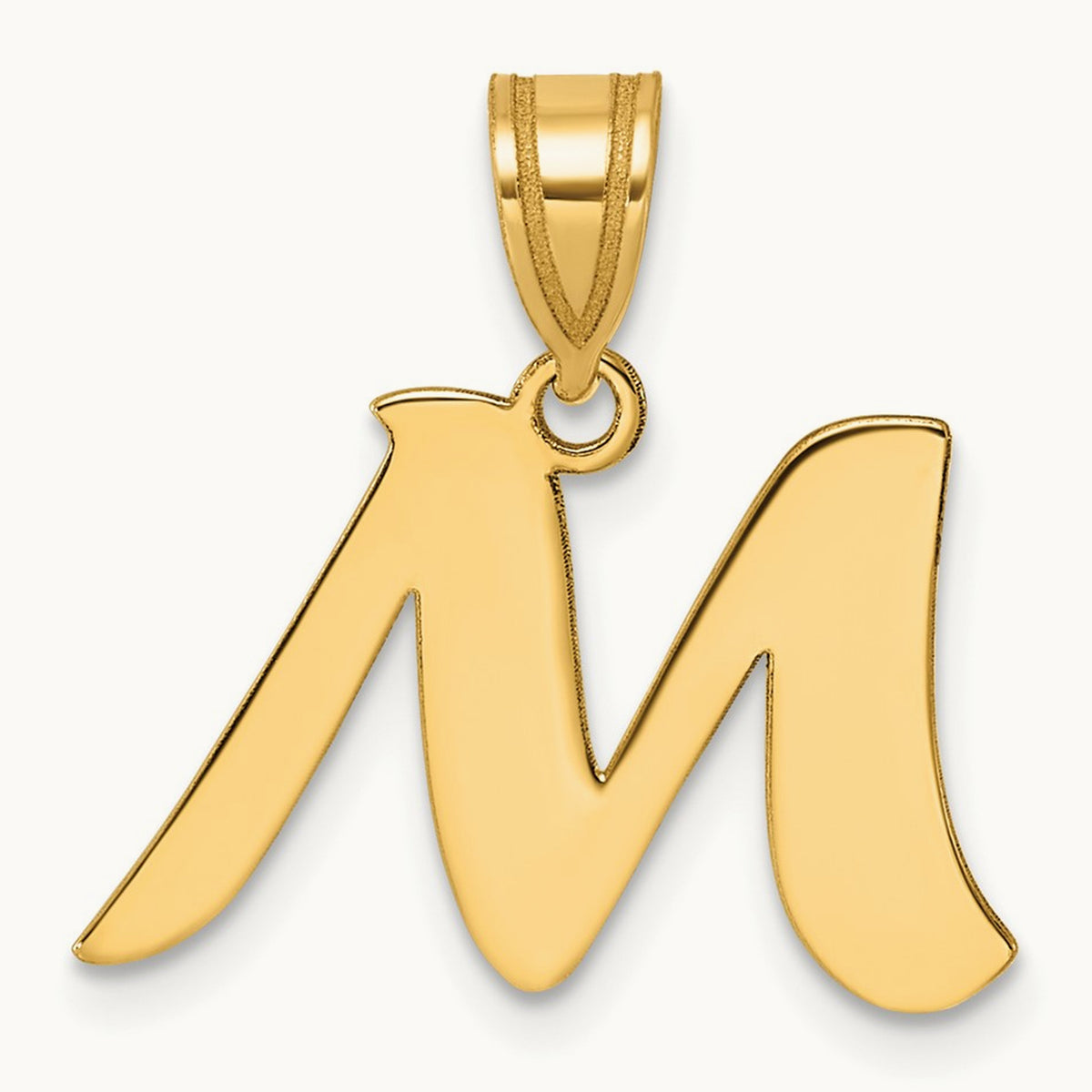 Polished Script Initial Pendant — 14K Yellow Gold, M