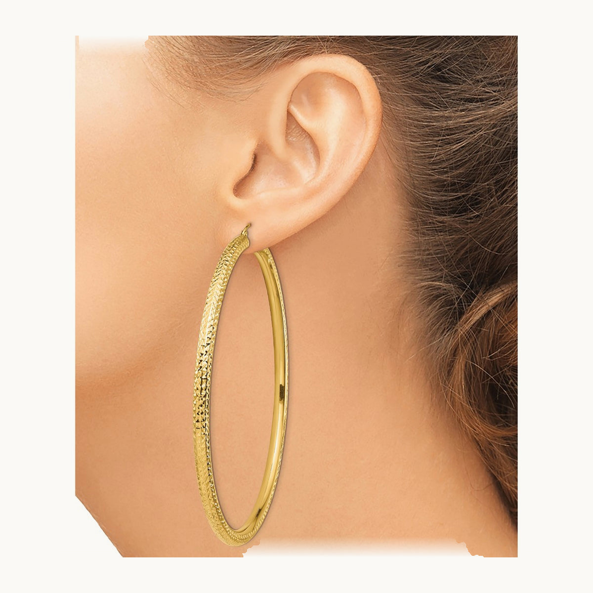 Diamond-cut Lightweight Tube Hoop Earrings — 14K Yellow Gold, 4x80mm