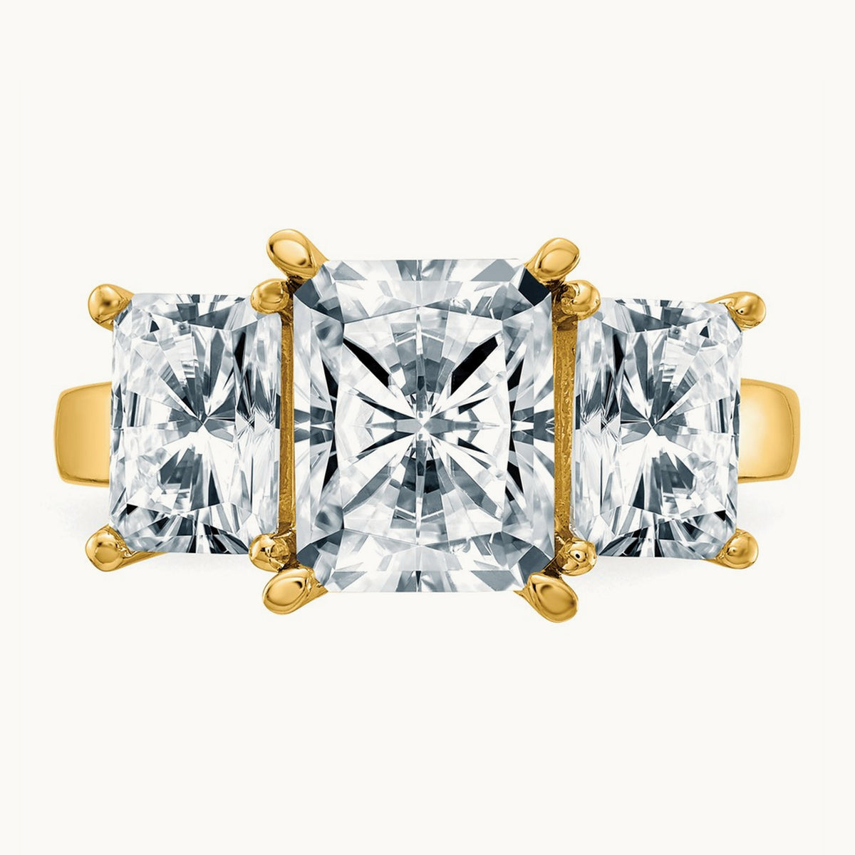 Octagon Radiant 3-Stone Engagement Ring Mounting — 14K Yellow Gold