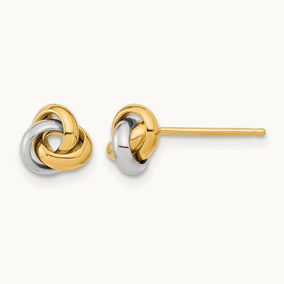 Polished Love Knot Post Earrings — 14K Two-Tone Gold, 7mm