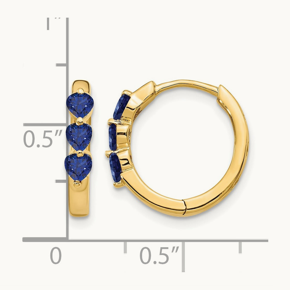 Created Sapphire Polished Hinged Hoop Earrings, 14K