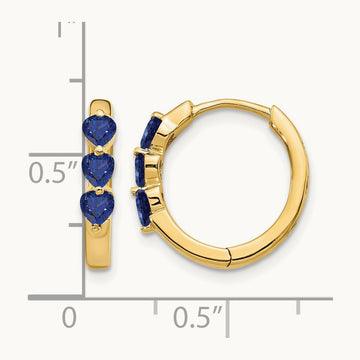 Created Sapphire Polished Hinged Hoop Earrings, 14K