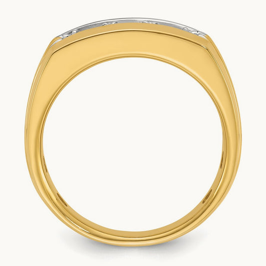 w/ White RH IBGoodman Men's Grooved 3-Stone Diamond Ring, 14K