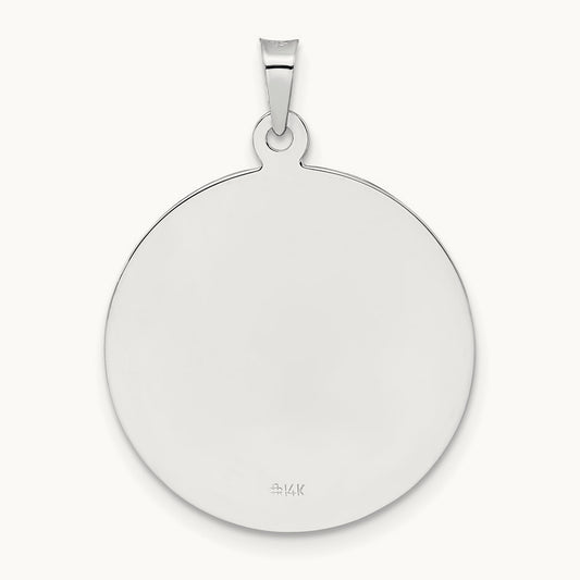 Polished St Anthony Solid Medal Pendant, 14K White Gold