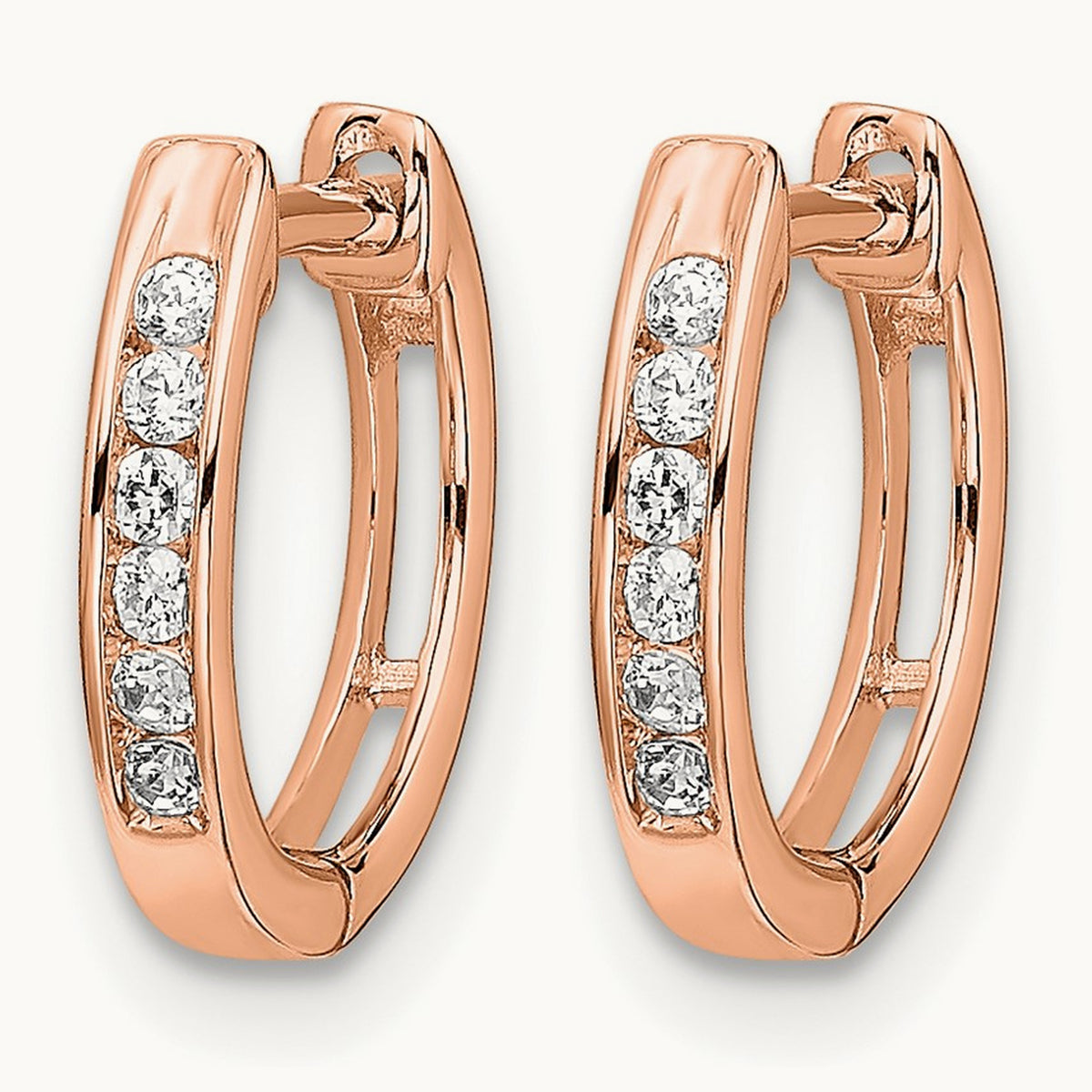 Polished Diamond Hinged Hoop Earrings — 14K Rose Gold