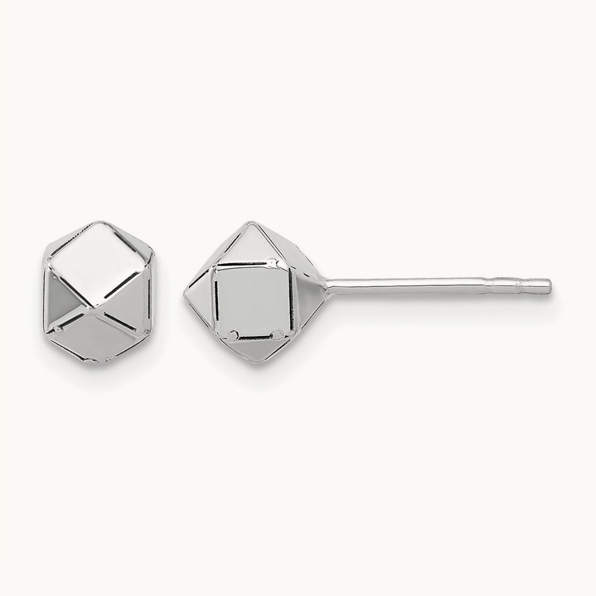 Polished Geometric Ball Post Earrings — 14K White Gold