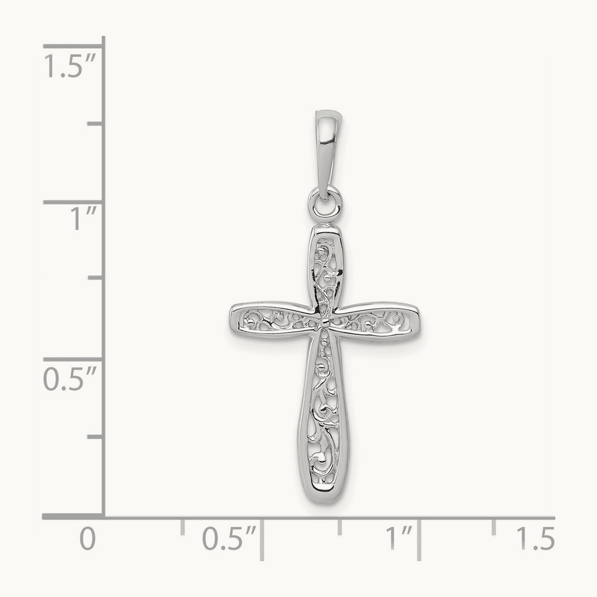 Cross with Filigree Center Charm — 14K White Gold