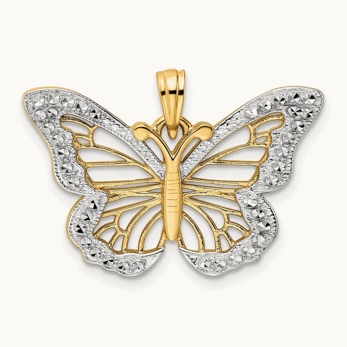 Diamond-cut Butterfly Pendant, 14K with White Rhodium