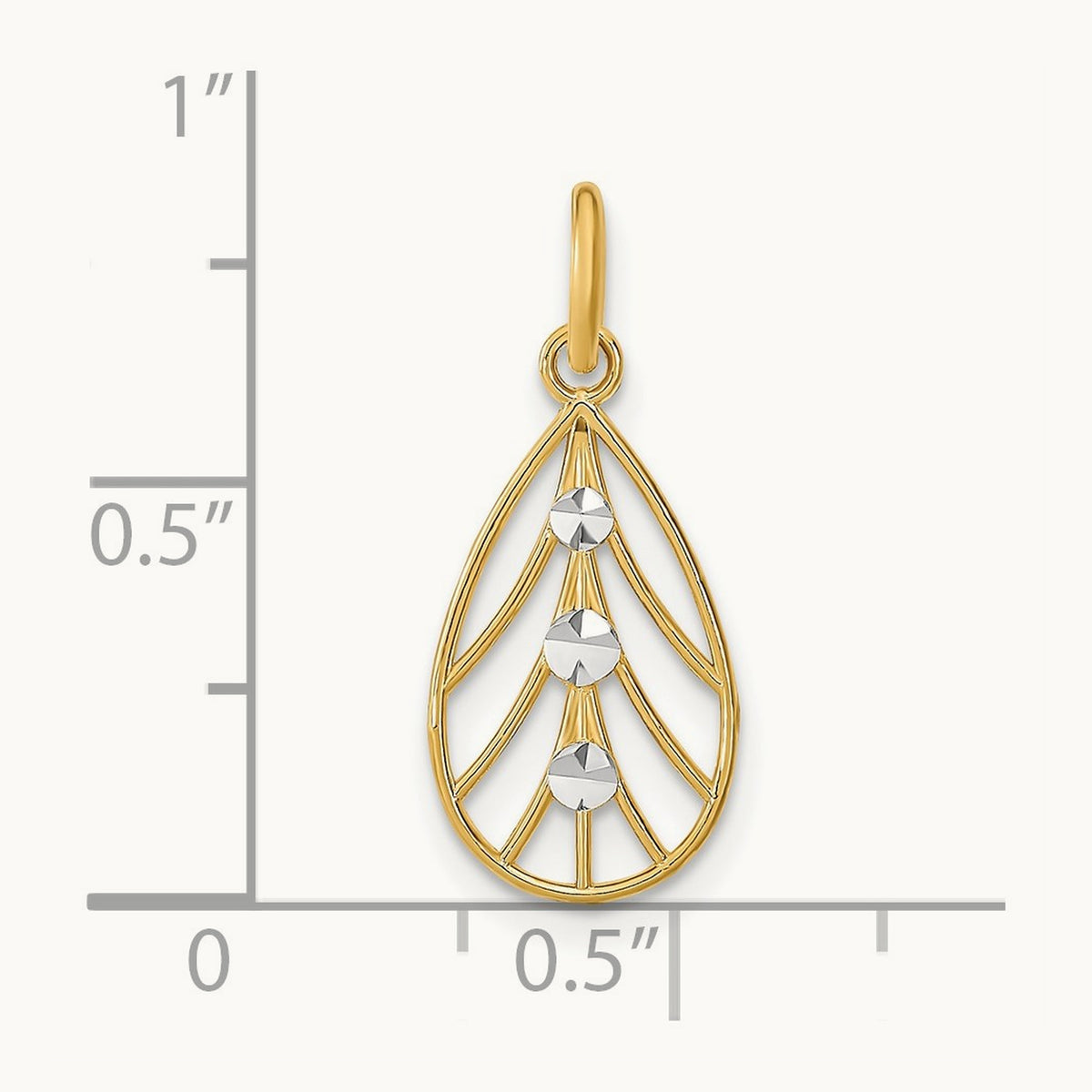 w/Rhodium D/C Small Teardrop Charm, 14K