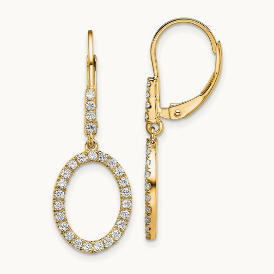 Dangle Oval Leverback Earrings, 0.50 ct tw Lab-Grown Diamond — 14K Yellow Gold