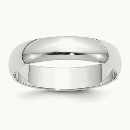 Lightweight Half Round Band, 5mm, 10K White Gold