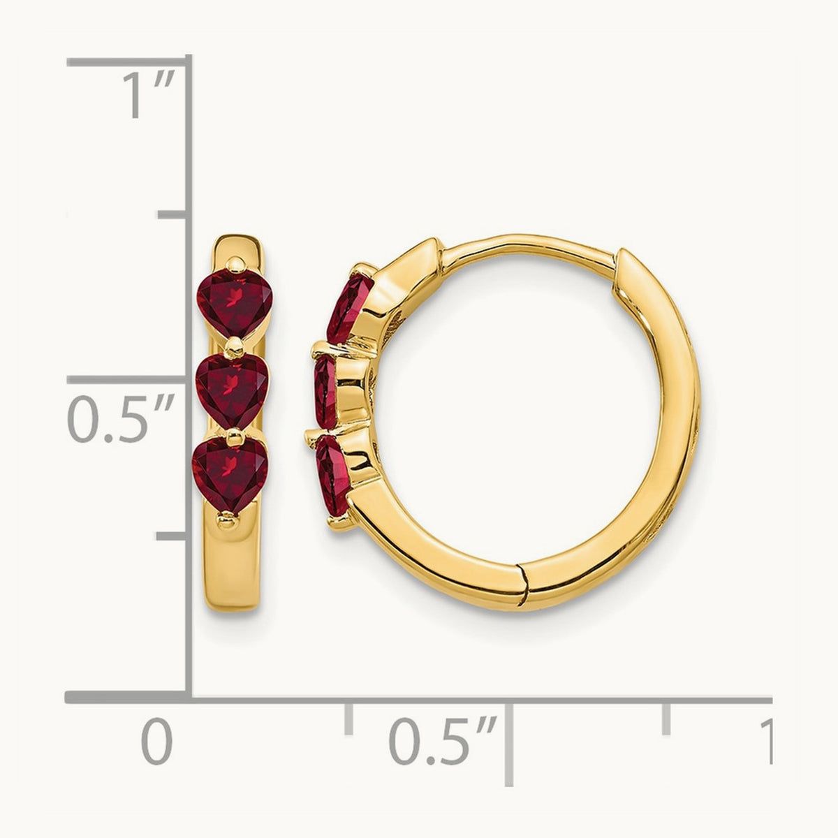 Created Ruby Polished Hinged Hoop Earrings, 14K