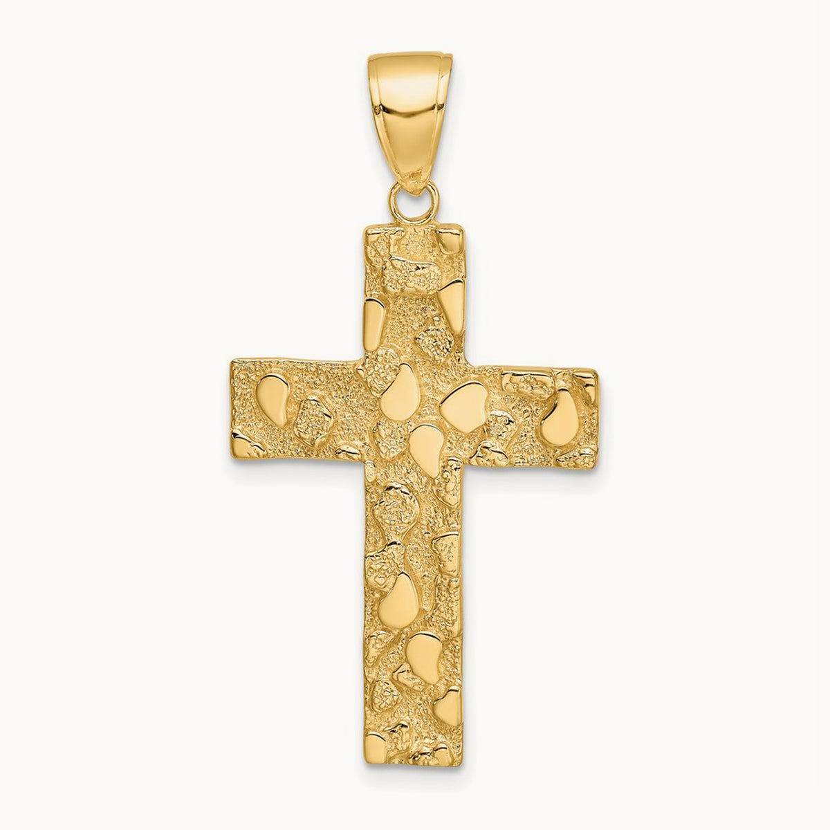 Polished/Textured Nugget Style Cross Pendant — 14K Yellow Gold