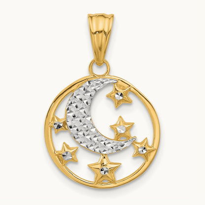 D/C Moon and Stars Pendant, 14K with White Rhodium