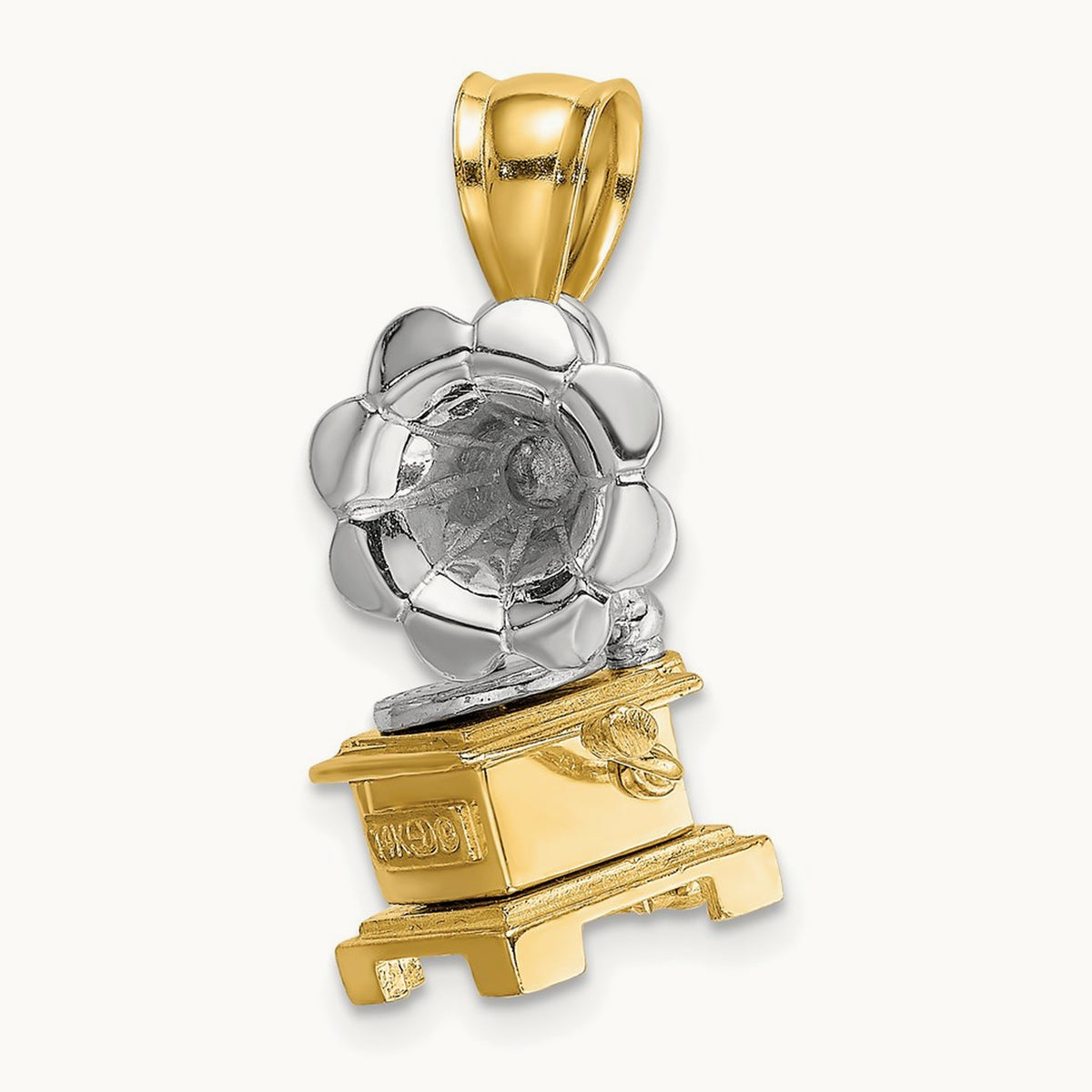 3-D Moveable Phonograph Charm, 14K Two-tone