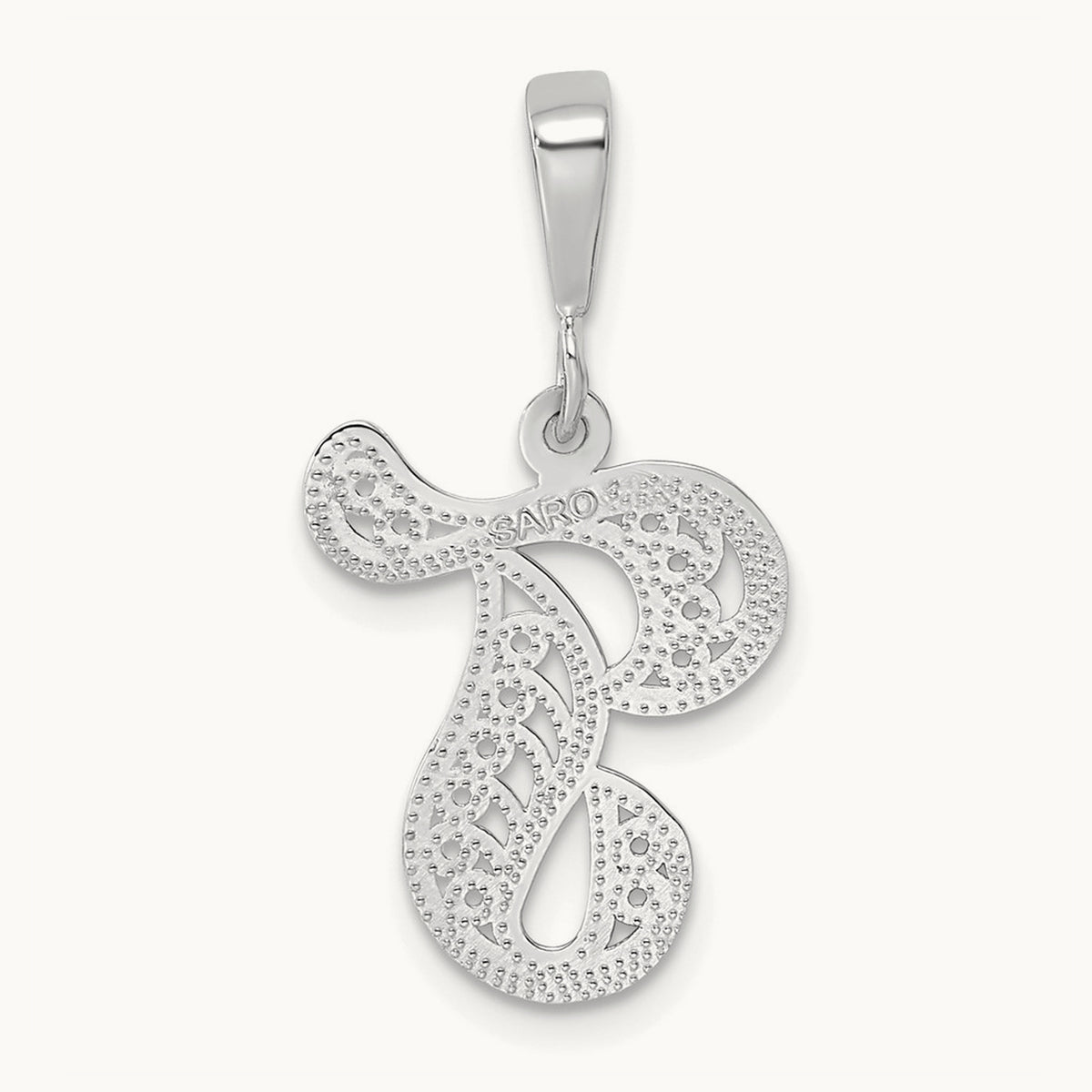 Solid Polished Script Filigree Initial Pendant — T