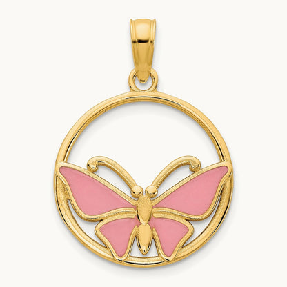 Epoxy Butterfly Pendant, 14K