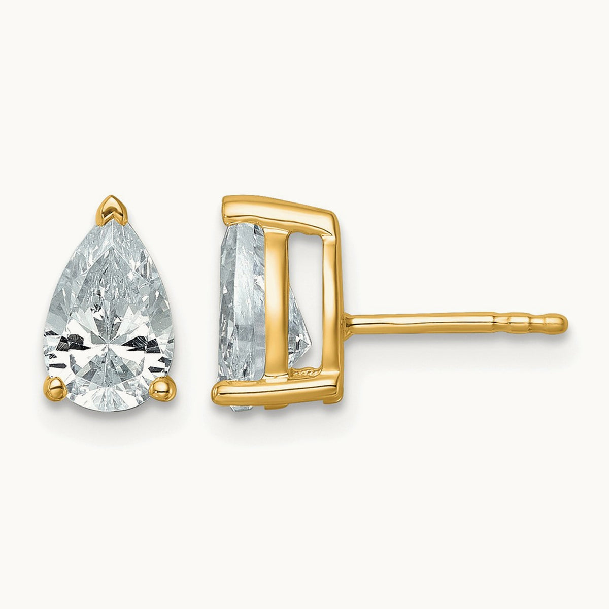 Pear 3 Prong Stud Earrings, 0.50-6.00 ct tw Lab-Grown Diamond — 2 ct, 14K Yellow Gold