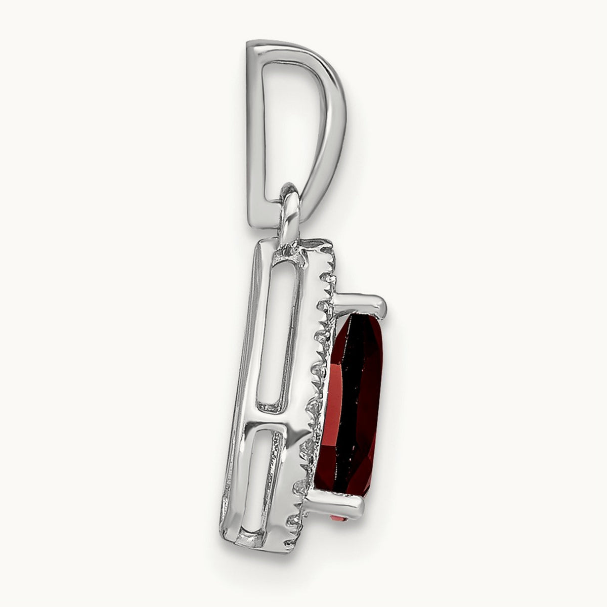 Pear Garnet and Diamond Halo Pendant, 14K White Gold