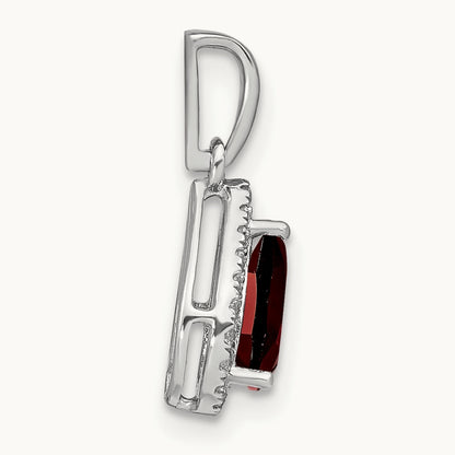 Pear Garnet and Diamond Halo Pendant, 14K White Gold