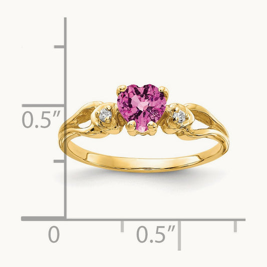 Heart Pink Sapphire AA Diamond ring, 5mm, 14K