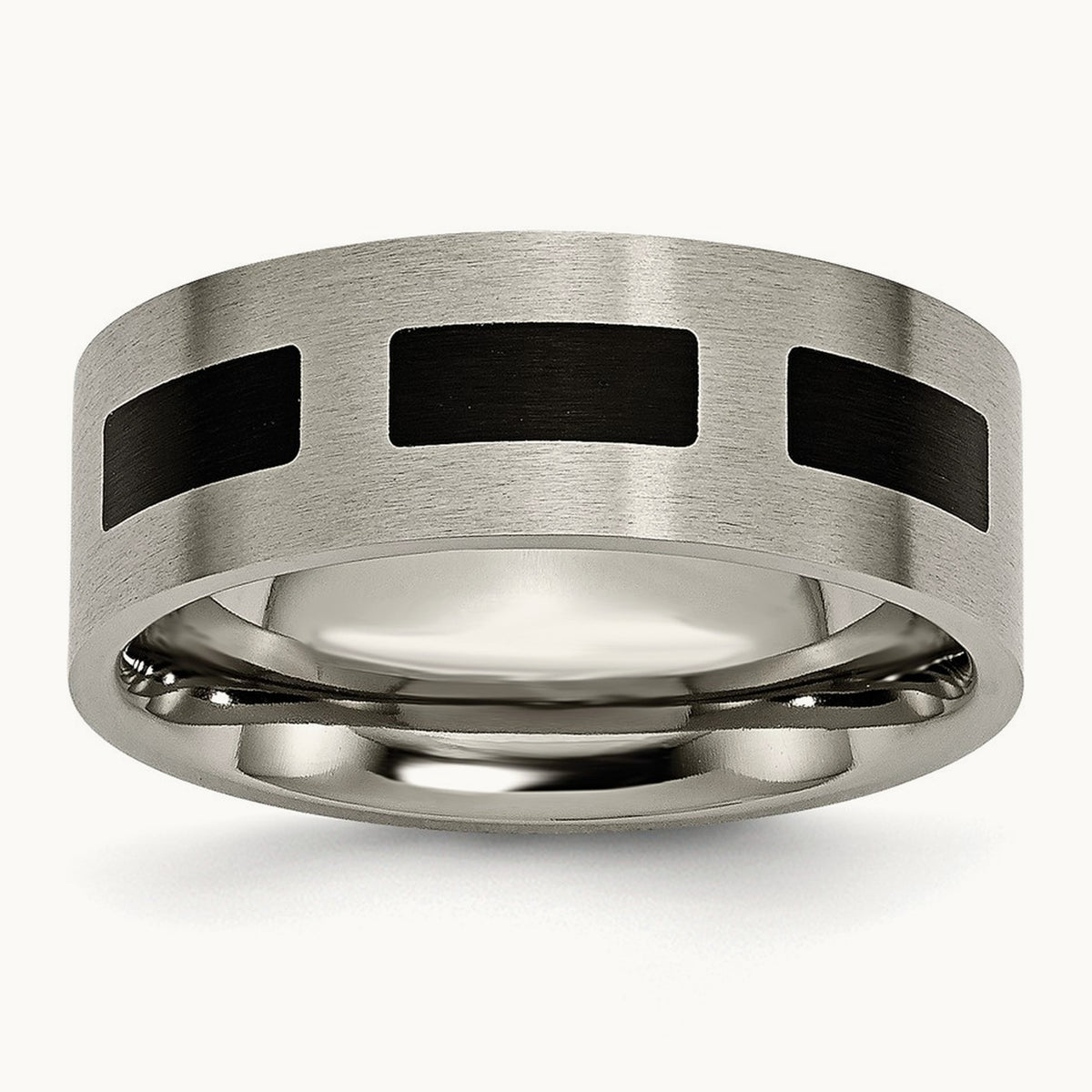 Titanium Brushed with Black Rubber 8mm Flat Band