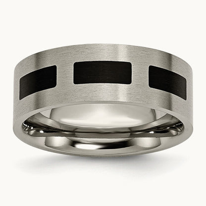 Titanium Brushed with Black Rubber 8mm Flat Band
