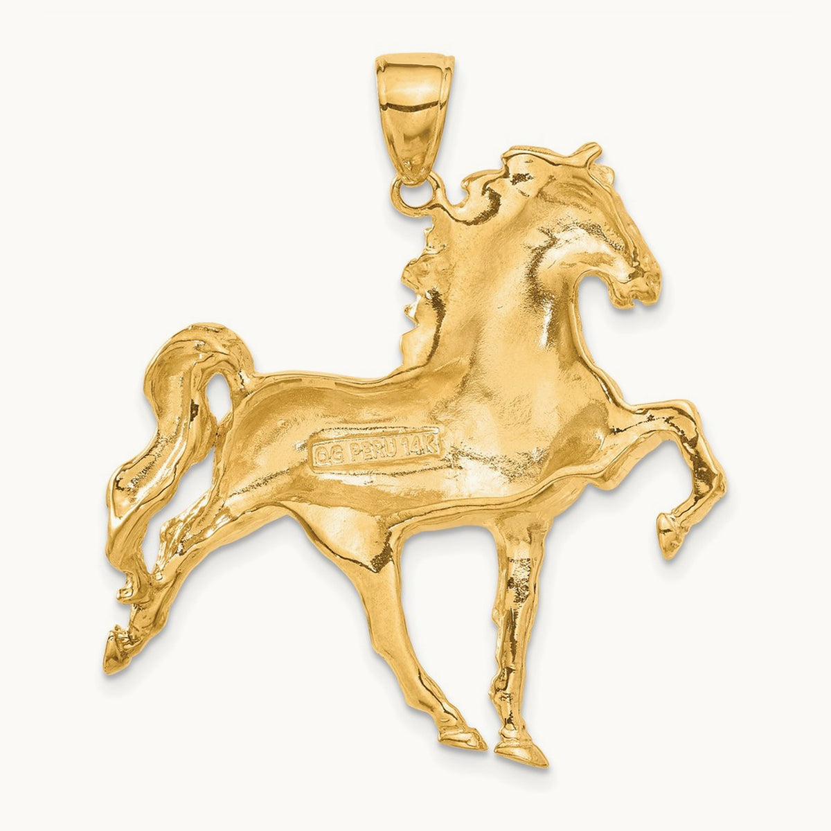 Solid Polished Open-Backed Horse Pendant, 14K