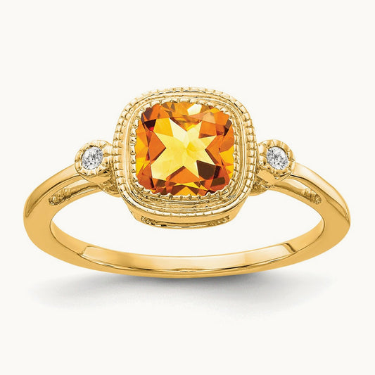 Cushion Citrine and Diamond Ring — photo set