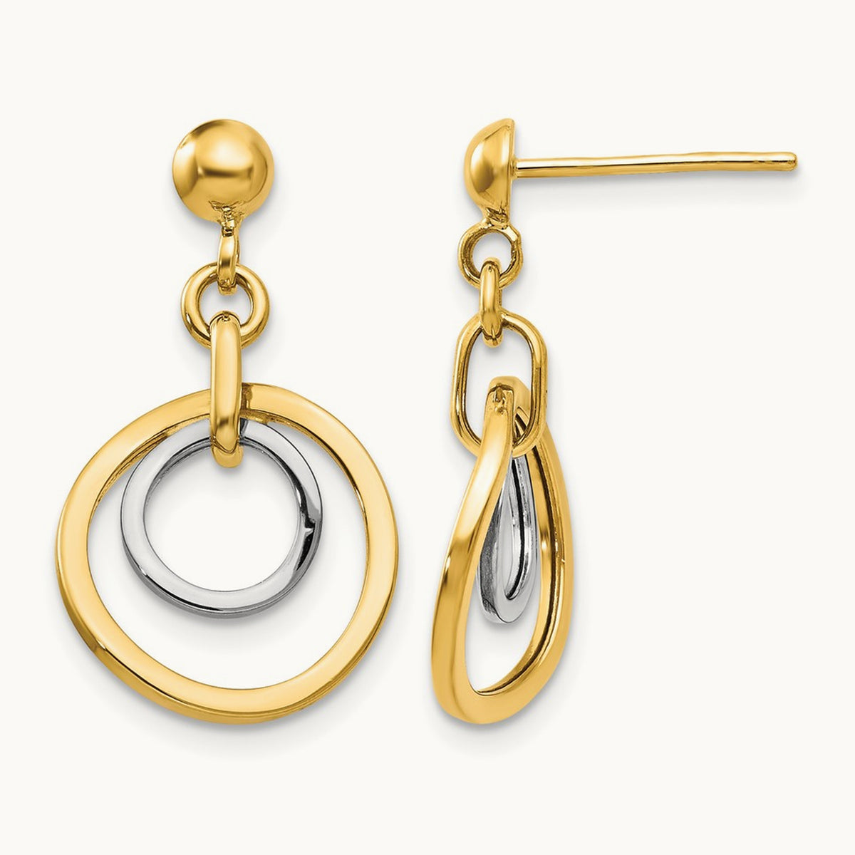 Circle Post Dangle Earrings, 14K Two-tone