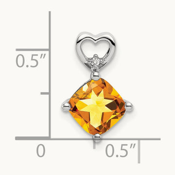 Citrine and Diamond Heart Chain Slide, 14K White Gold