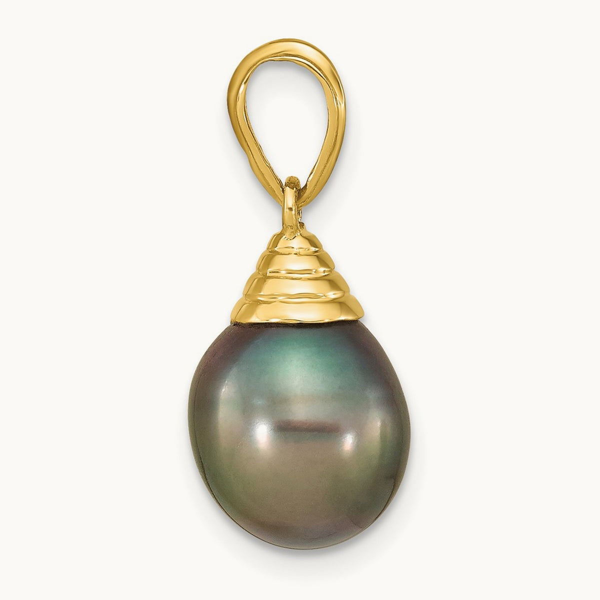 9- Teardrop Black Saltwater Tahitian Pearl Pendant — 14K Yellow Gold