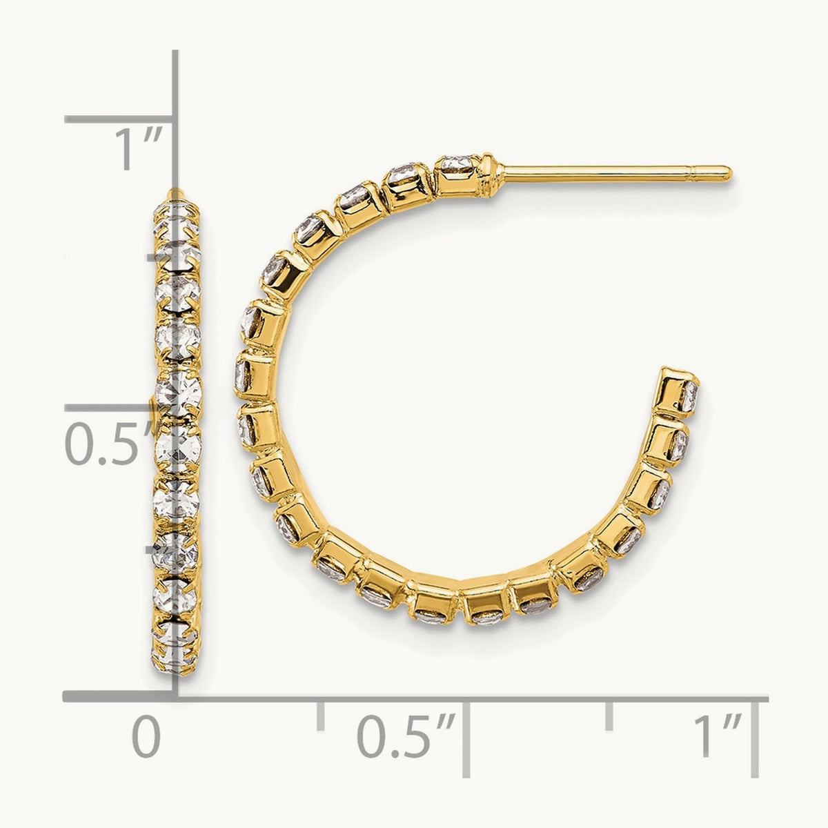 Flash Gold-tone 20mm Crystal J-Hoop Post Earrings