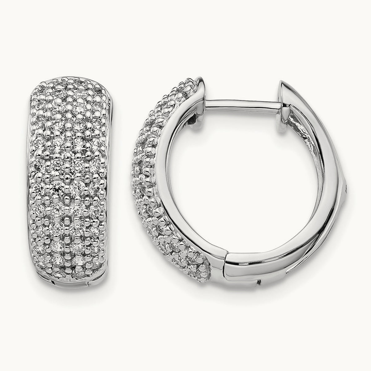 Diamond Hinged Hoop Earrings, 14K White Gold