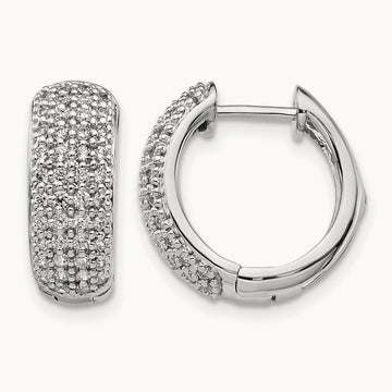 Diamond Hinged Hoop Earrings, 14K White Gold