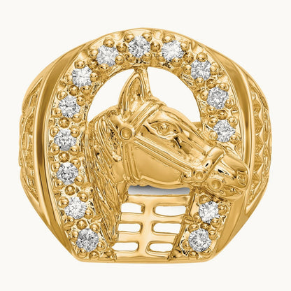 Horseshoe with Horse Men's Ring, 0.50 ct tw Lab-Grown Diamond