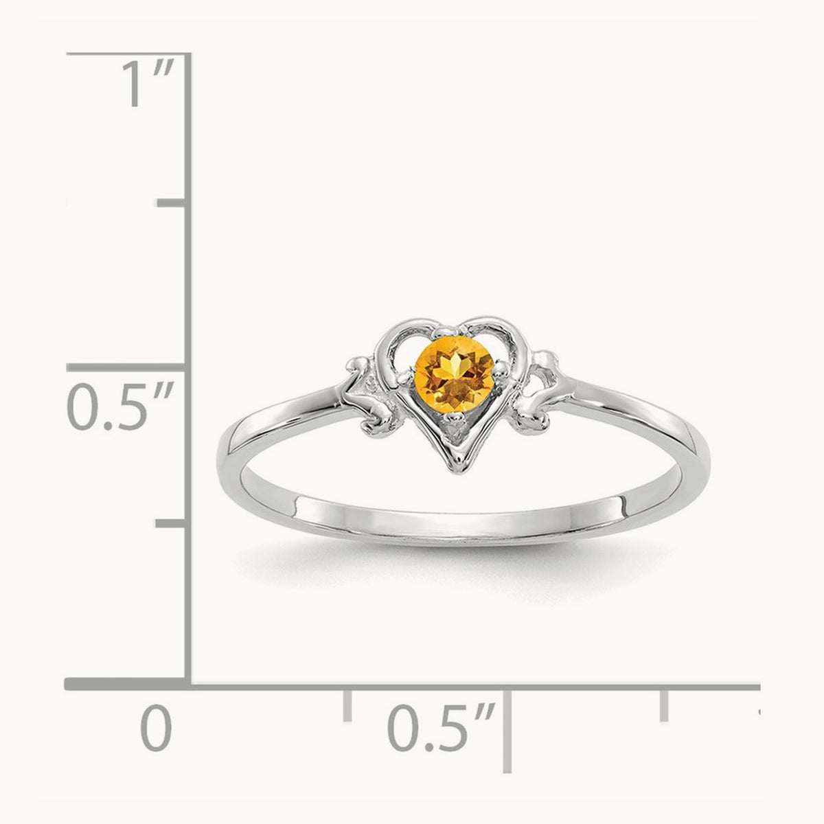 Citrine Birthstone Heart Ring — 14K White Gold, 7