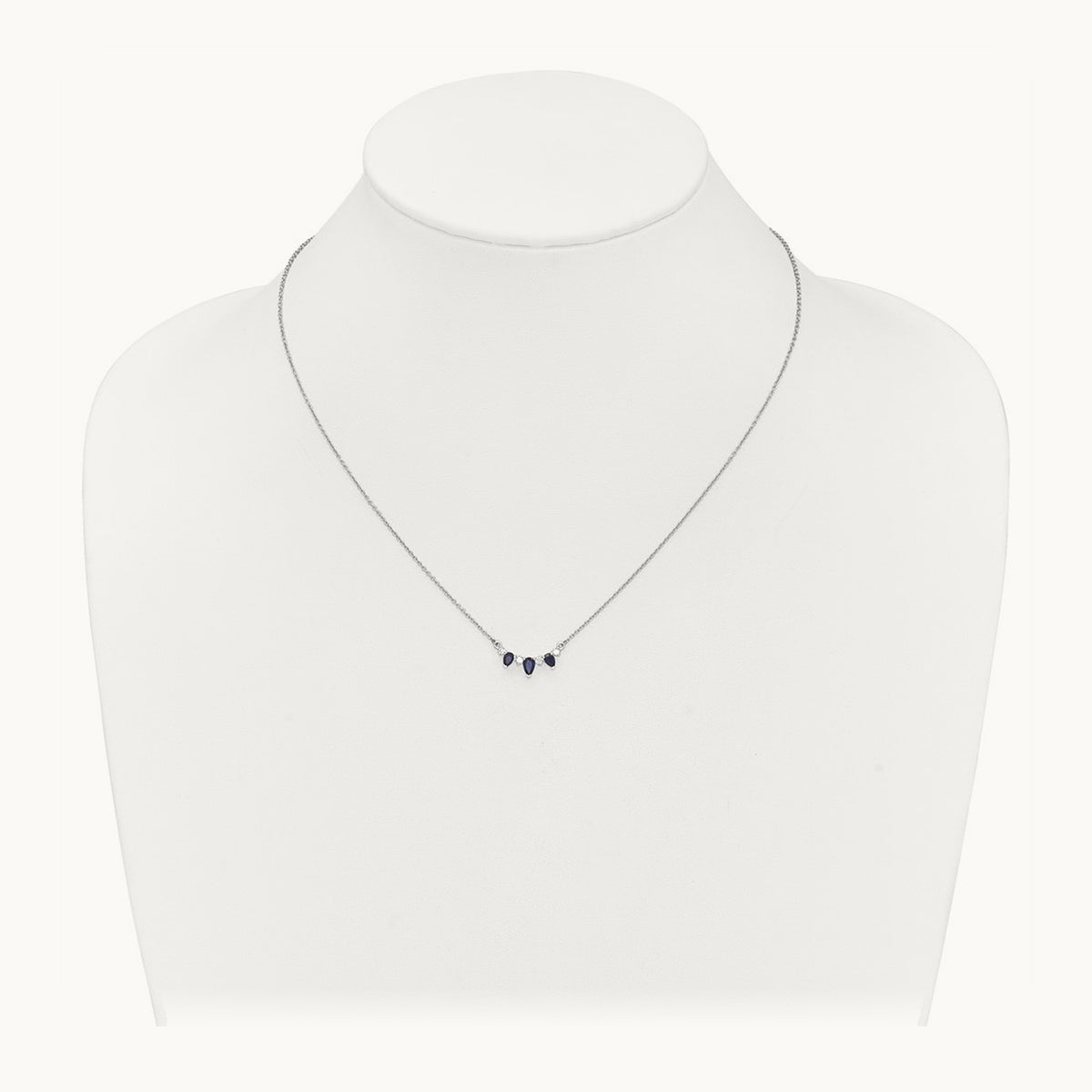 Pear Sapphire and Diamond 18 inch Necklace — 14K White Gold